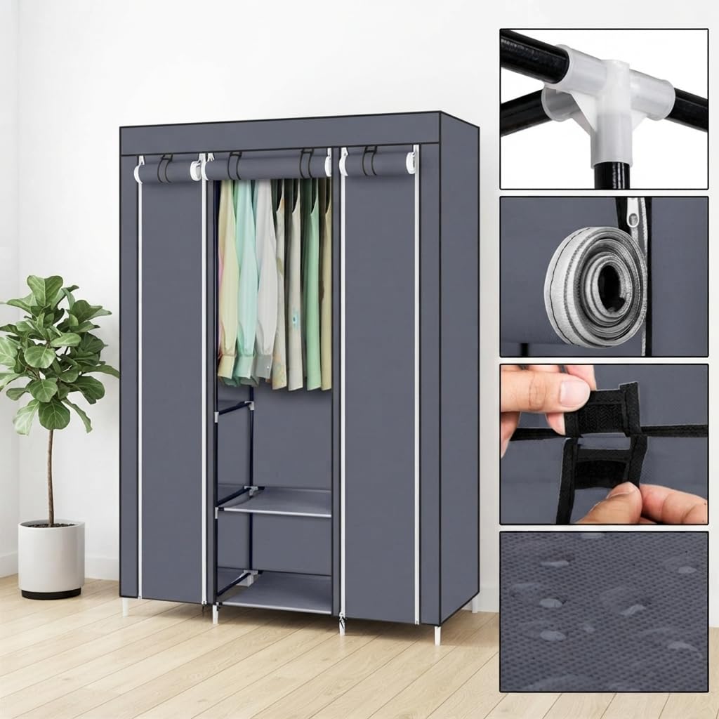 69" Heavy Duty Portable Closet Storage Organizer, 12-Tier Fabric Wardrobe with Hanging Rod, Thickened Steel Tubes &