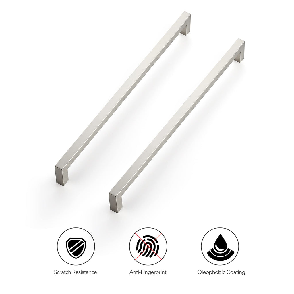 Brushed Nickel Square Cabinet Handles & Pulls 12-3/5 Inch 10 Pack