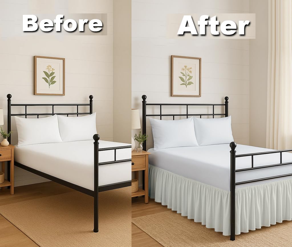 Ruffled Bed Skirt Split Corners with Platform, Tailored Fit Hotel Quality Wrinkle Free Ultra-Soft Microfiber Dust