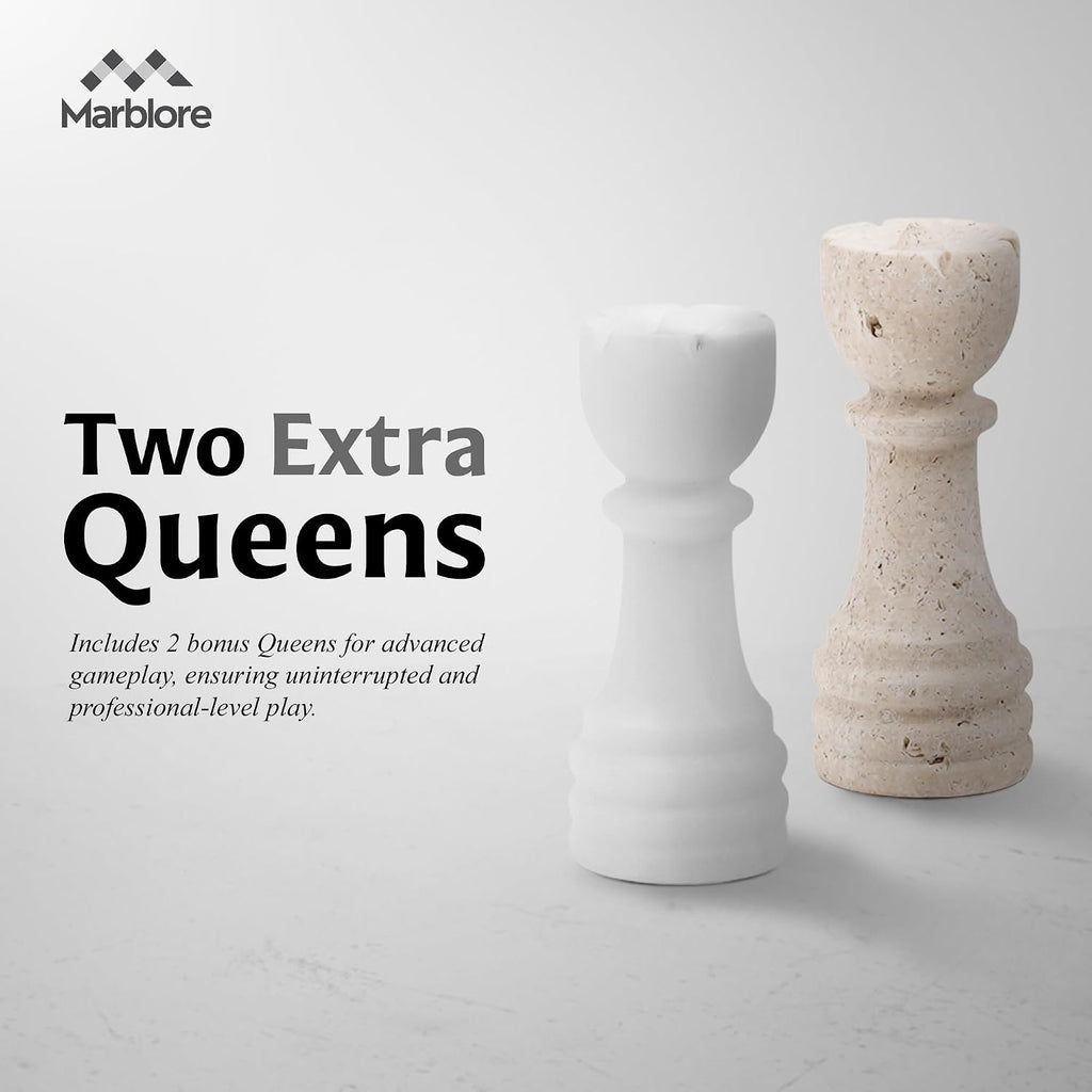 Marble Chess Sets for Adults 12 Inch White & Travertine