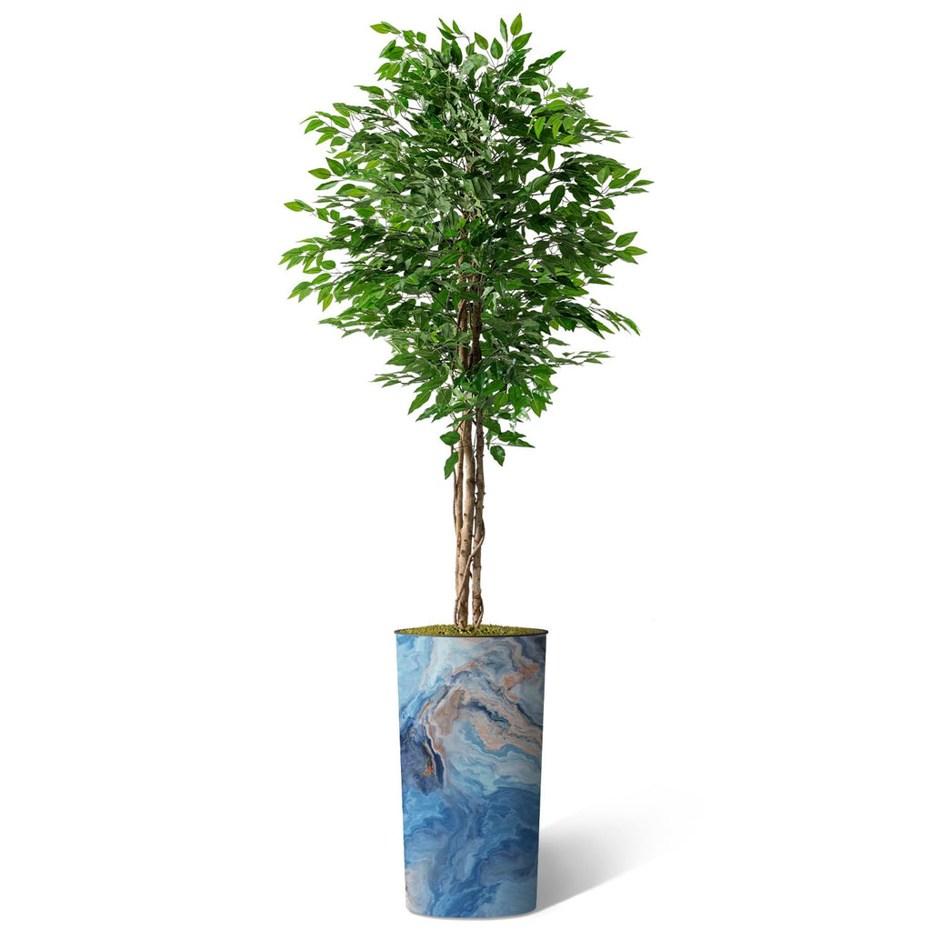 Artificial Tree in Modern Granite Effect Planter, Fake Ficus Silk Tree for Indoor and Outdoor Home Decoration - 75"