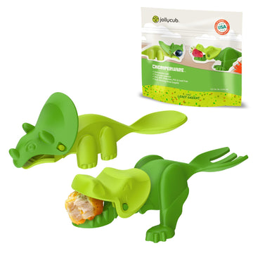 Interactive Toddler Utensils, Dino, Kids Silverware Set, BPA Free, Made in USA (Leafy Greens)