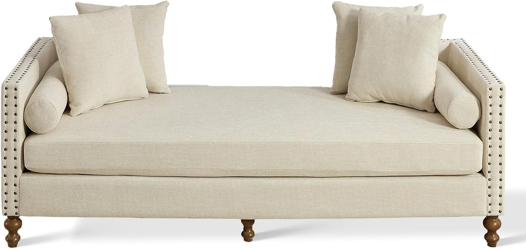 75.2" Oversized Indoor Chaise Lounge, Chenille Upholstered King Size End of Bed Bench with Arms, Sleeper Sofa with 4