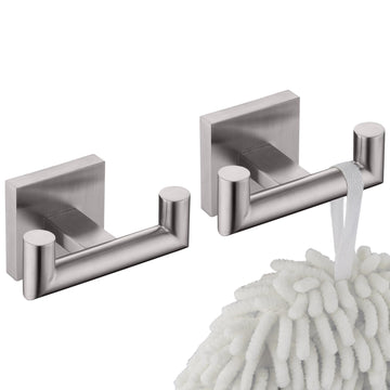 Robe Hook Bathroom Double Towel Coat Hooks for Bath Kitchen Wall Mounted, 2 Pack Brushed Nickel Stainless Steel