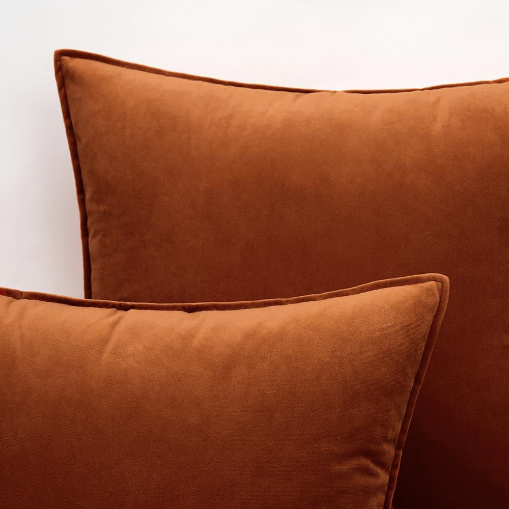 Fall Decorative Rust Velvet Euro Sham Throw Pillow Covers 24x24 Inch