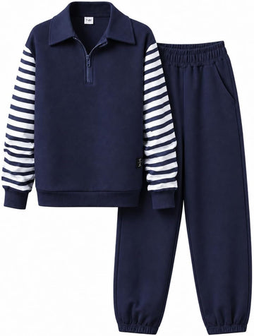 Boys Clothes Quarter Zip Striped Long Sleeve Sweatshirt & Jogger Pants 2Pcs Fall Winter Outfits Set