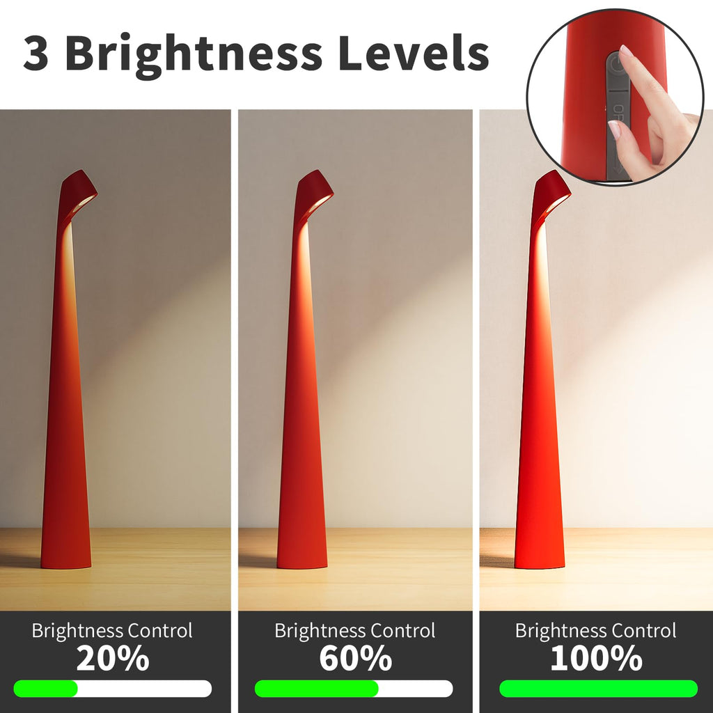 Cordless Rechargeable Reading Metal Table Lamp, 3-Level Brightness