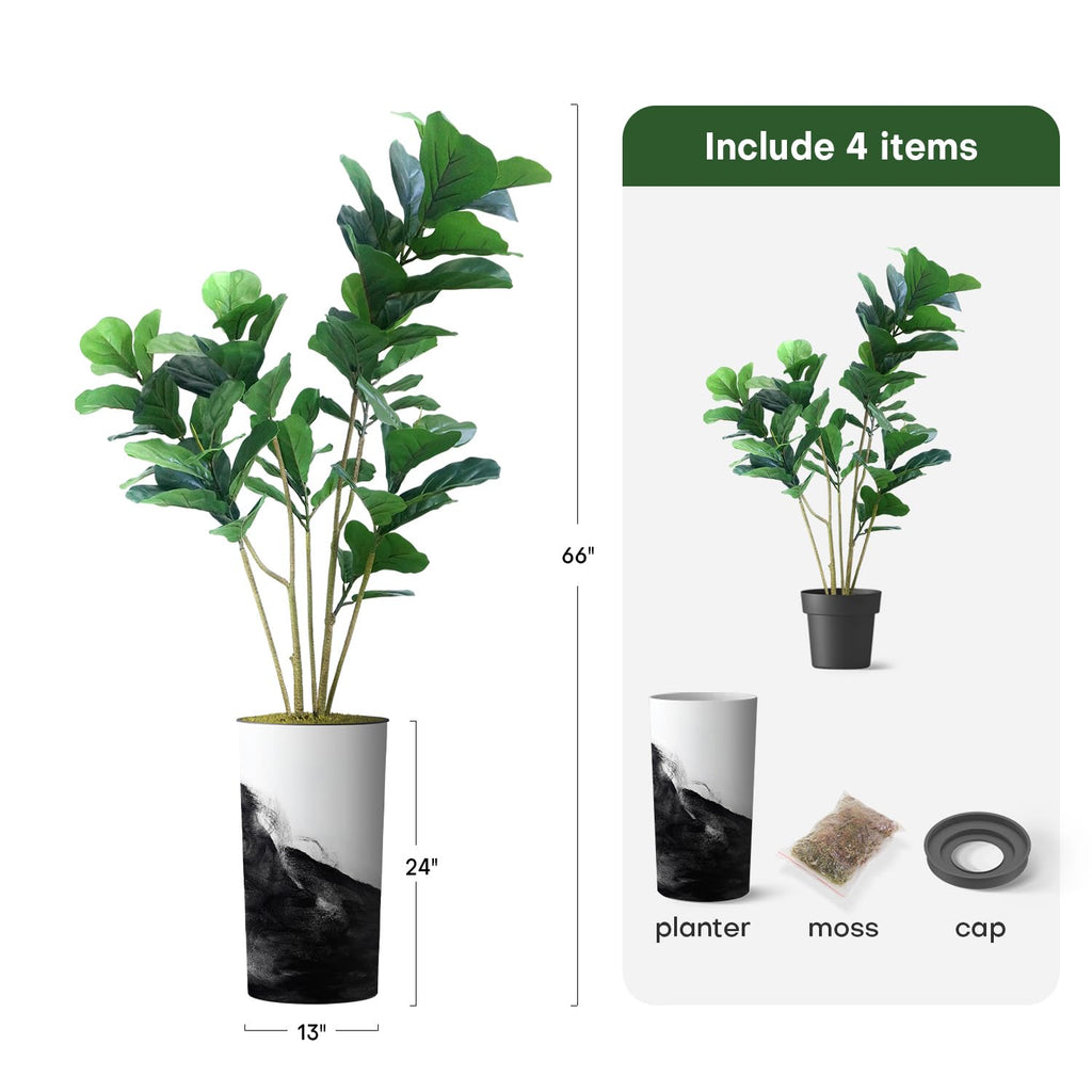 Artificial Tree in Contemporary Planter, Fake Ficus Lyrata Silk Tree for Indoor and Outdoor Home Decoration - 66"