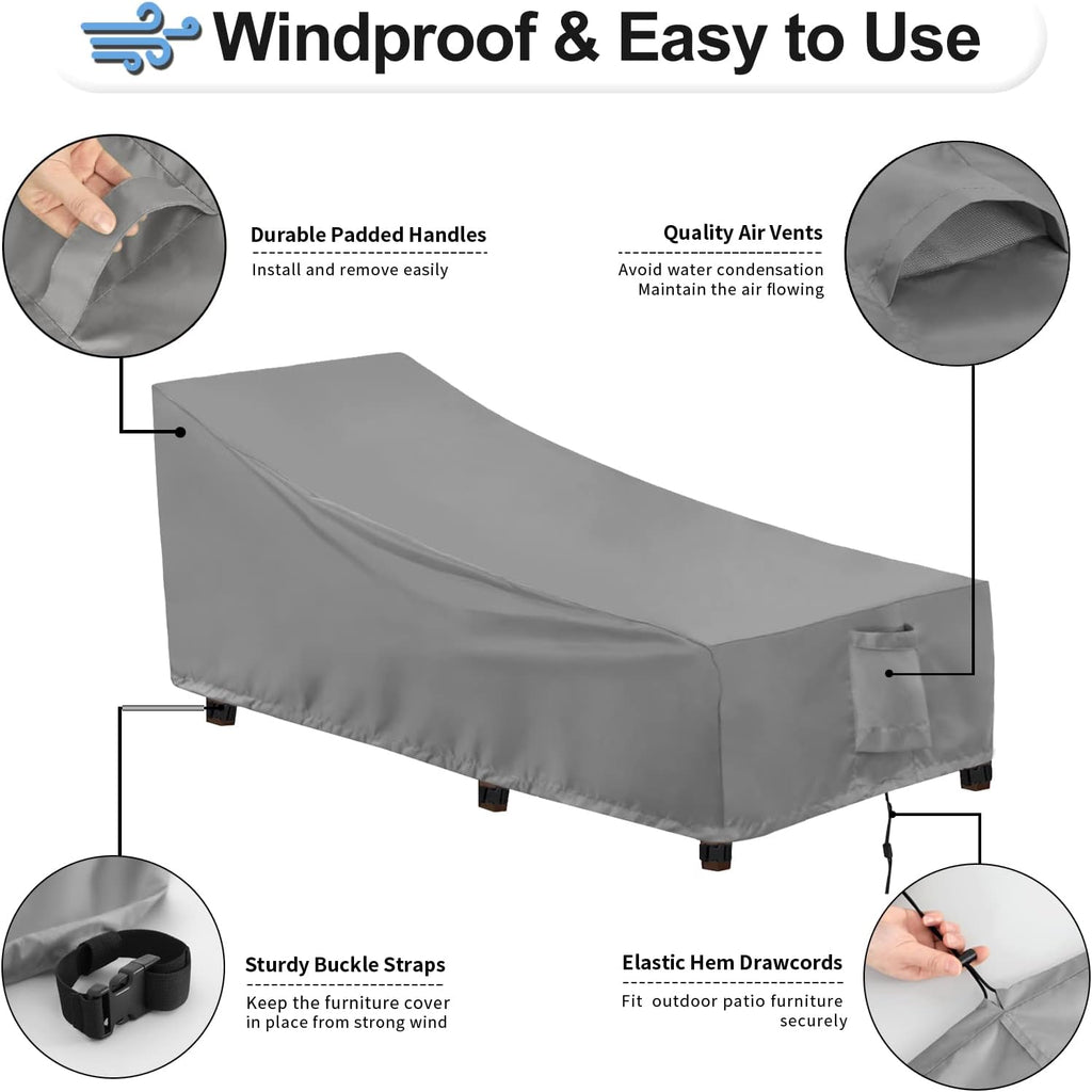 Waterproof Patio Chaise Lounge Chair Cover | UV Resistant Lounger Covers Heavy Duty Weatherproof Patio Sofa Furniture