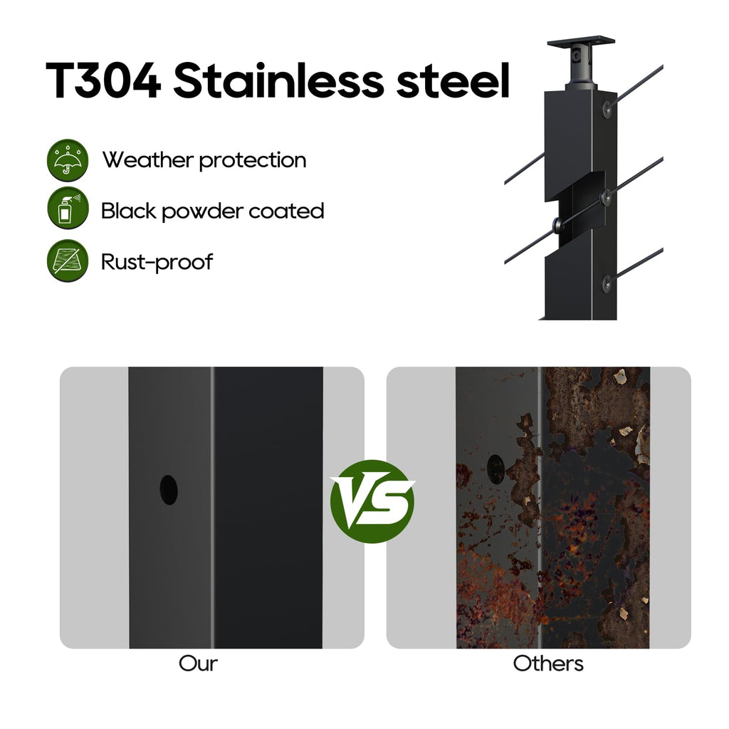 Stair Cable Railing Post 36" (35"X2"x2"), Angle Drilled Stainless Steel Deck Railing Post, Black Stair Angle Holes