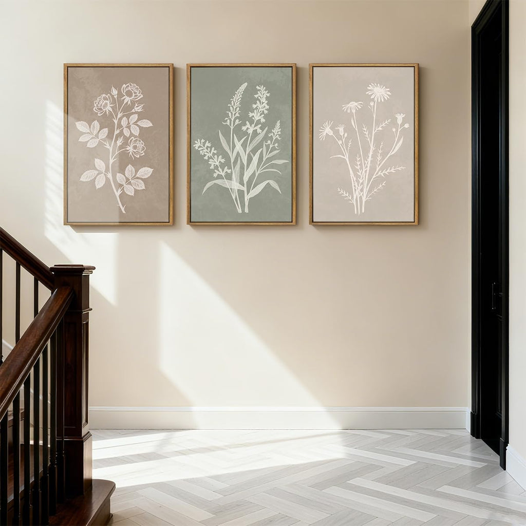 Extra Large Boho Botanical Framed Wall Art Inch Farmhouse Floral Canvas Wall Decor Neutral Minimalist Plant