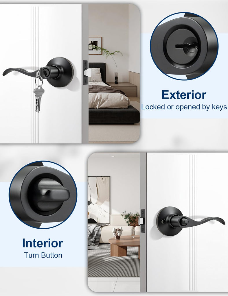 4 Pack Keyed Entry Door Lever Lock for Exterior Door Handleset, Entrance Door Handles Lockset in Black Each with 3