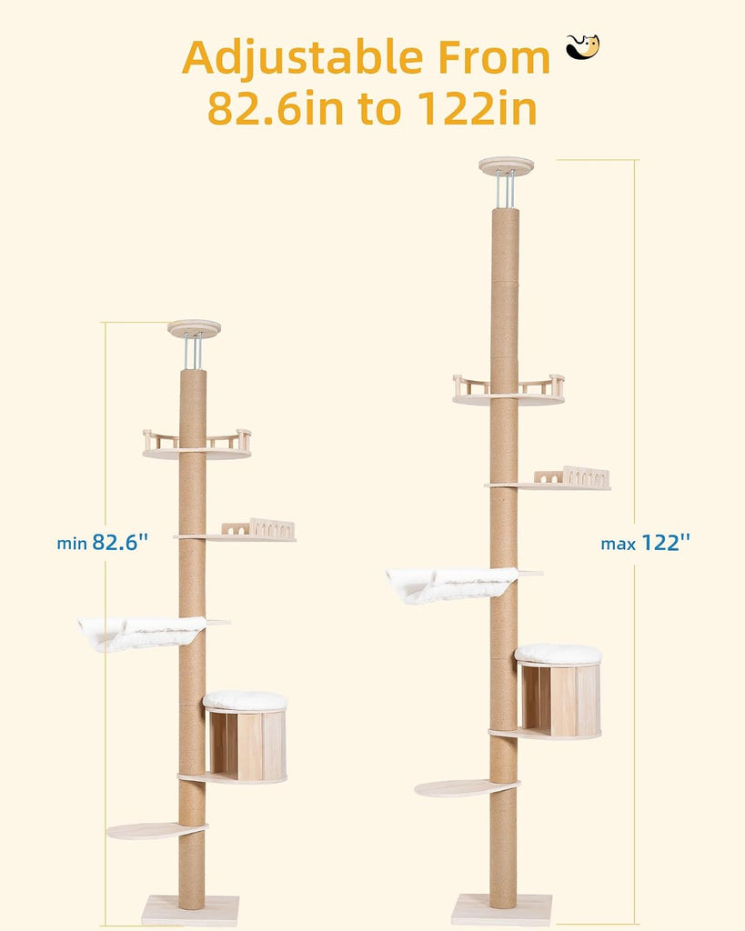 10.2ft Floor to Ceiling Cat Tree for Large Cats, Tall Cat Tower