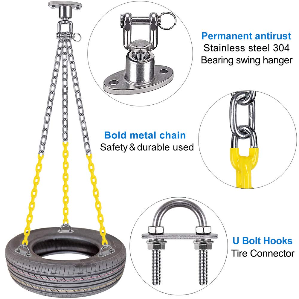Tire Swing Chains Kit 360° Rotation Heavy Duty Swing Hanger with Coated Chains and Hooks for Tire Swings Hardware