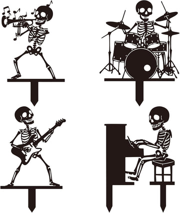 Halloween Yard Signs Decorations, Metal Skeleton Outdoor Halloween Yard Signs, Gothic Scary Themed Garden Stakes - Set of 4