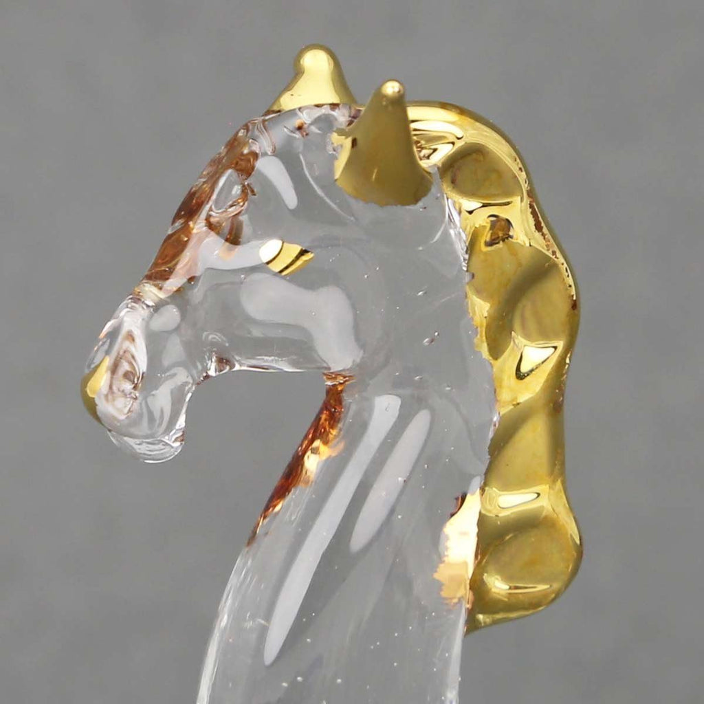 Horse Clear with Gold - Hand Blown Figurine Collectible Glass Art Stallion Clear Sculpture 3-1/2 Inches Tall