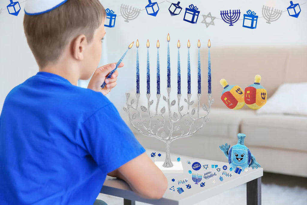 Hanukkah Candles Dripless Multi Blue Hued Frosted Deluxe Tapered Candles 1-Hour Burn Time Odorless 45 Candles for All - Set of 45