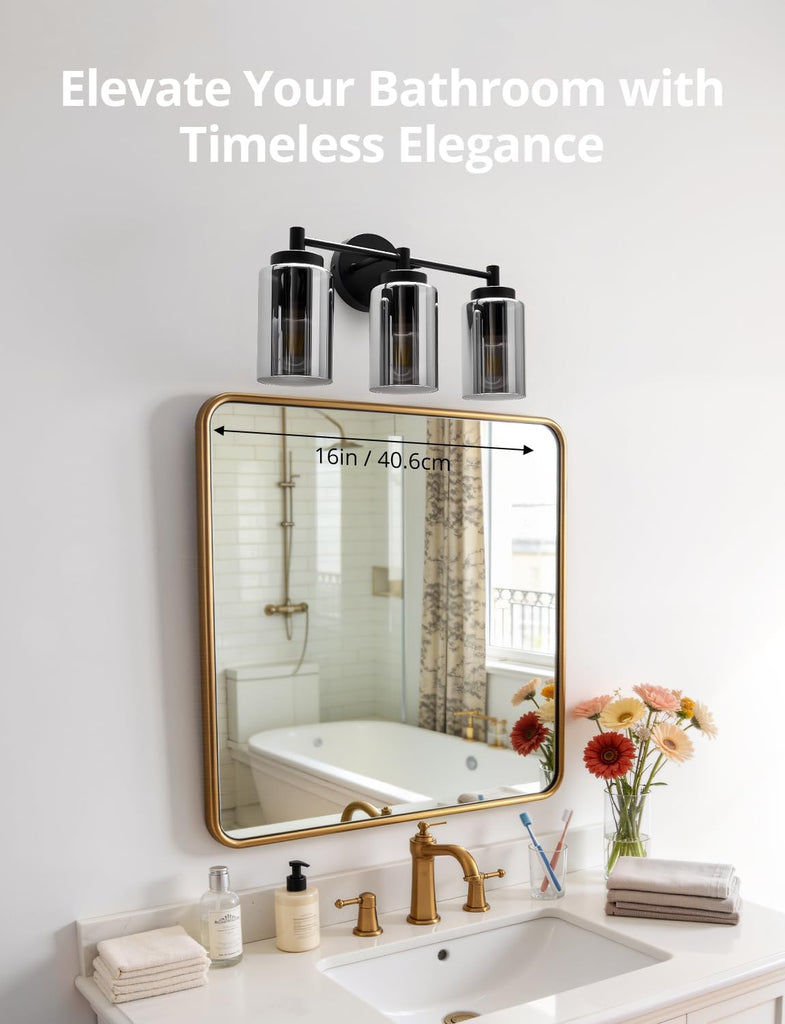 3 Light Bathroom Vanity Light Contemporary, Matte Black Sconce | 17.12", Electroplated Glass, Soft Glow, Bath Bar