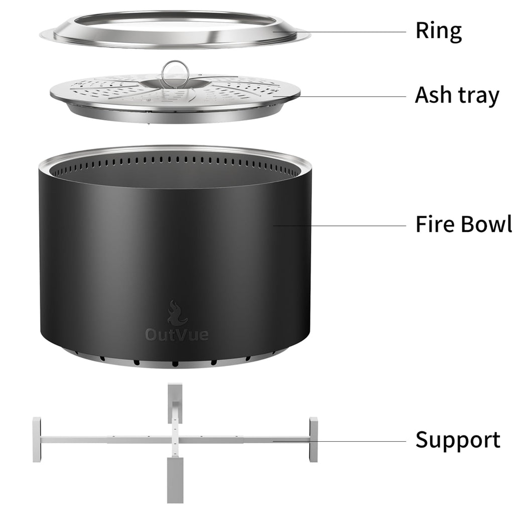 27 Inch Stainless Steel Smokeless Fire Pit with Waterproof Cover