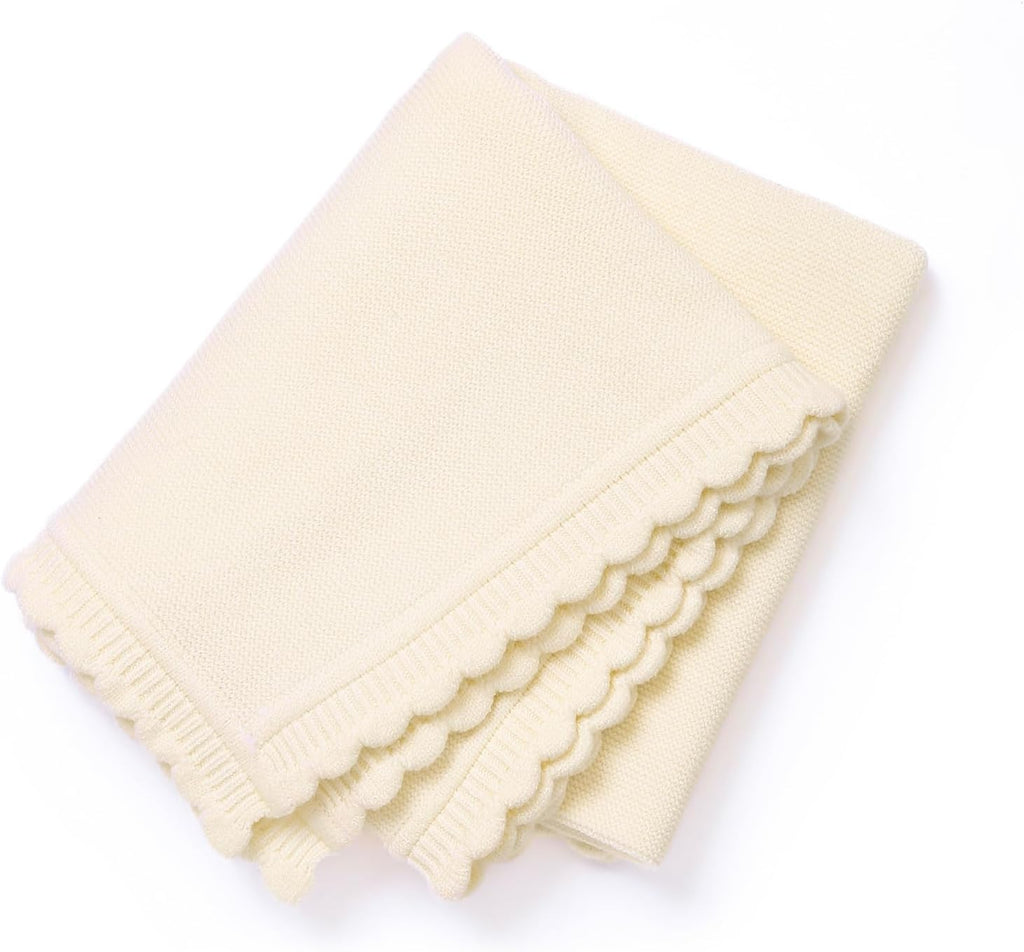 Knit Baby Blanket Soft Warm Newborn Receiving Swaddle Blankets Cozy for Crib Infant Boy Girl 40x30in Creamy White