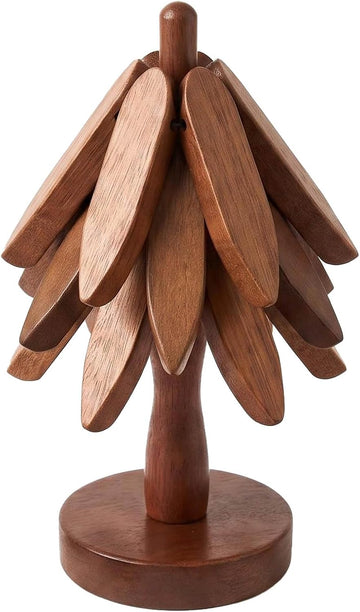 Wooden Trivets for Hot Dishes, 3 Wooden Tree-Trivet Set, Wood Coasters Like Christmas-Tree - Set of 4