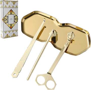 Premium 4 in 1 Candle Accessory Set - Candle Wick Trimmer, Snuffer, Wick Dipper and Tray, Care Kit for Candle Lover