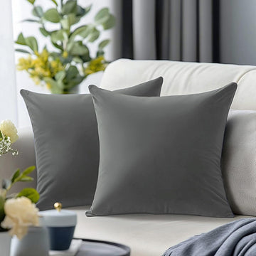 Dark Grey Velvet Throw Pillow Covers 22x22 Inch Set of 2 - Gray