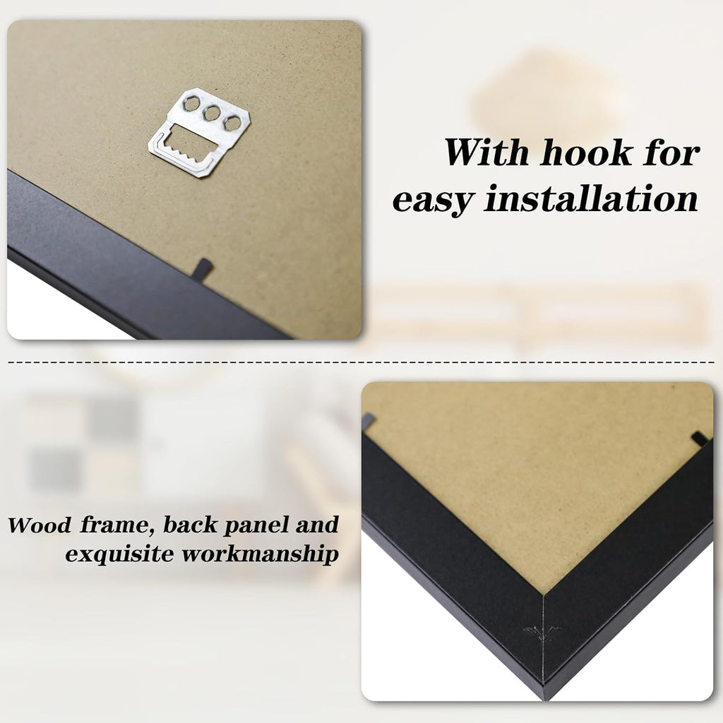 24" x 36" Poster Frame with Wood and Plexiglass, 1 Pack Black | Horizontal or vertical display, wall-mount ready