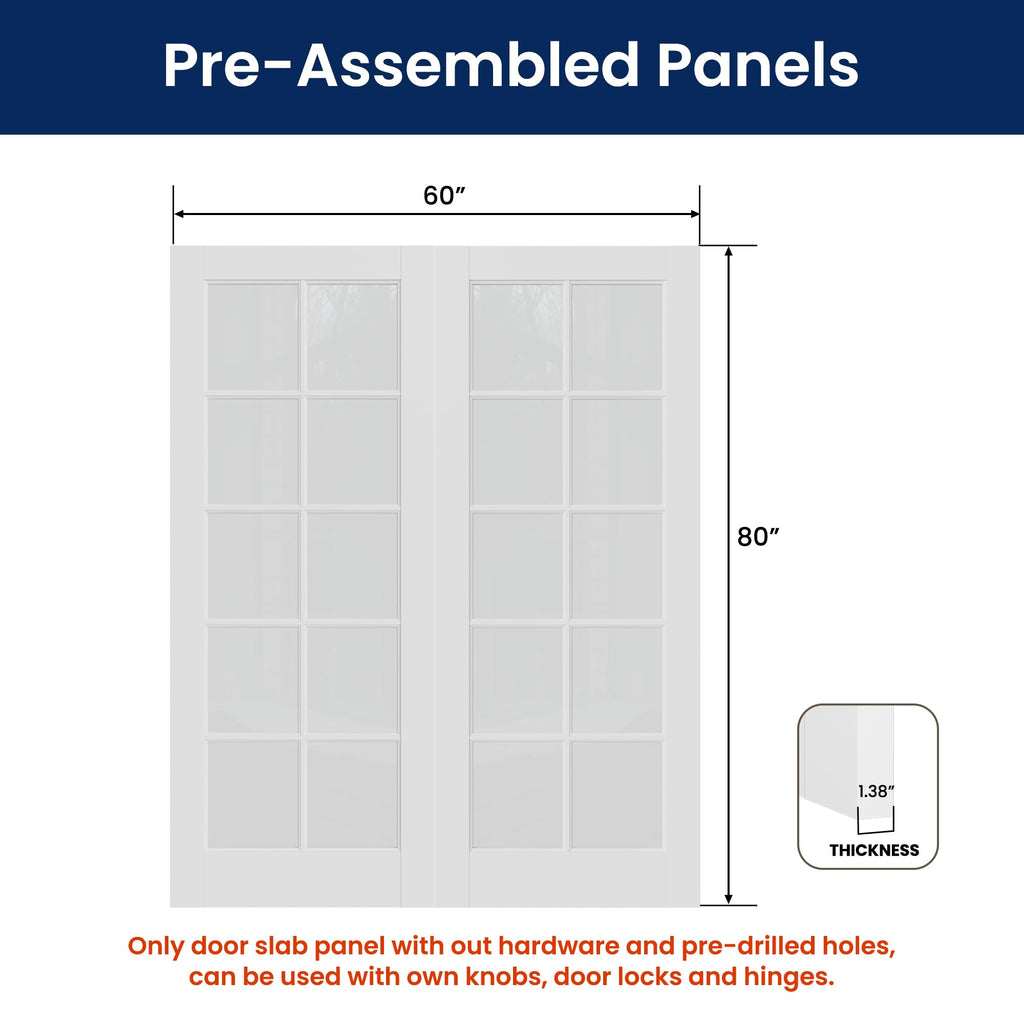 60" x 80" Clear Glass French Interior Solid Core Door Slab
