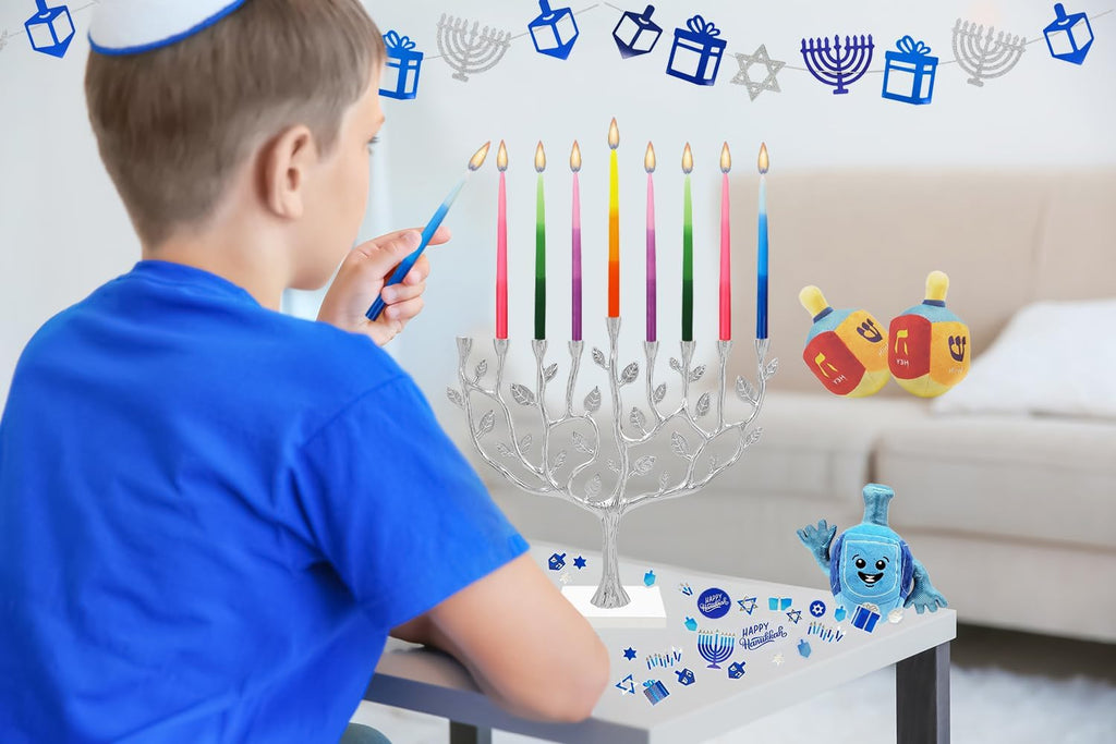 Dripless Deluxe Tapered Hanukkah Candles, Multicolored 3-Tone Pastel Decorations, 45 Candles for All 8 Nights - Set of 45