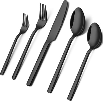 Black Silverware Set, 40-Piece Flatware Set for 8, 18/10 Stainless steel Cutlery Set
