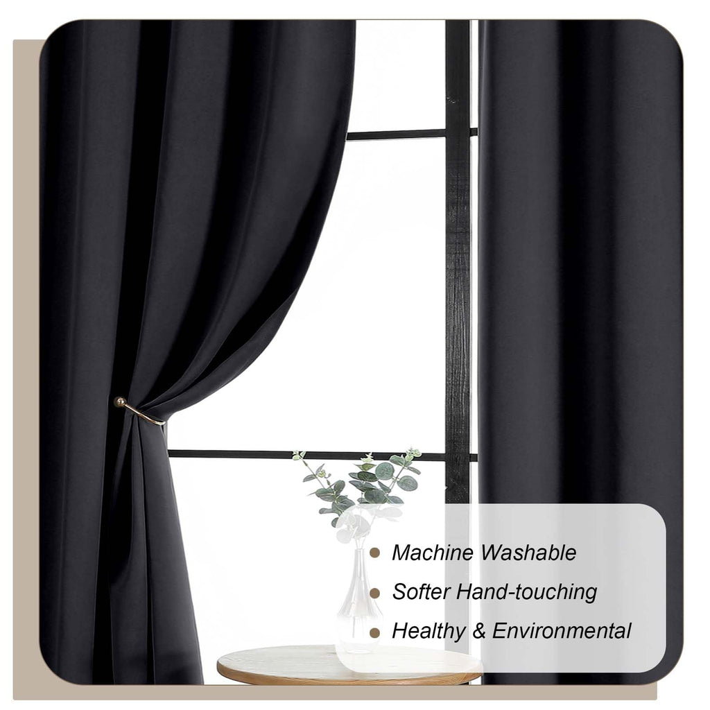 Black Blackout Curtains 120 Inches Long 2 Panels, Thermal Insulated Extra Long Window Curtains, Rod Pocket Window