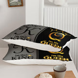 Grey and Black Duvet Cover Set King, K and Q Printed Crown Couple Bedding Set Gifts,3 Piece His Her Themed Lightweight