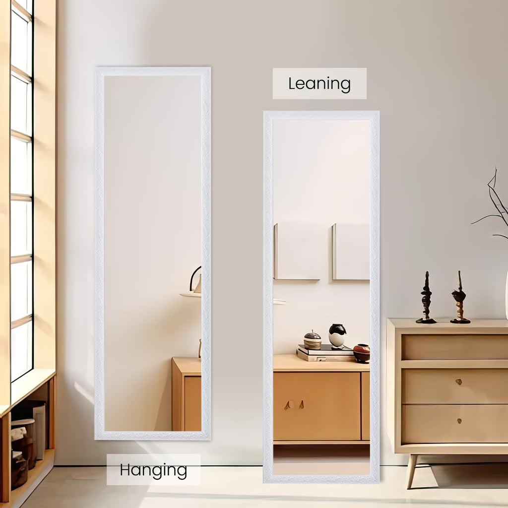 50" x 14" Full Length Wall Mirror, White Baroque Door Mirror