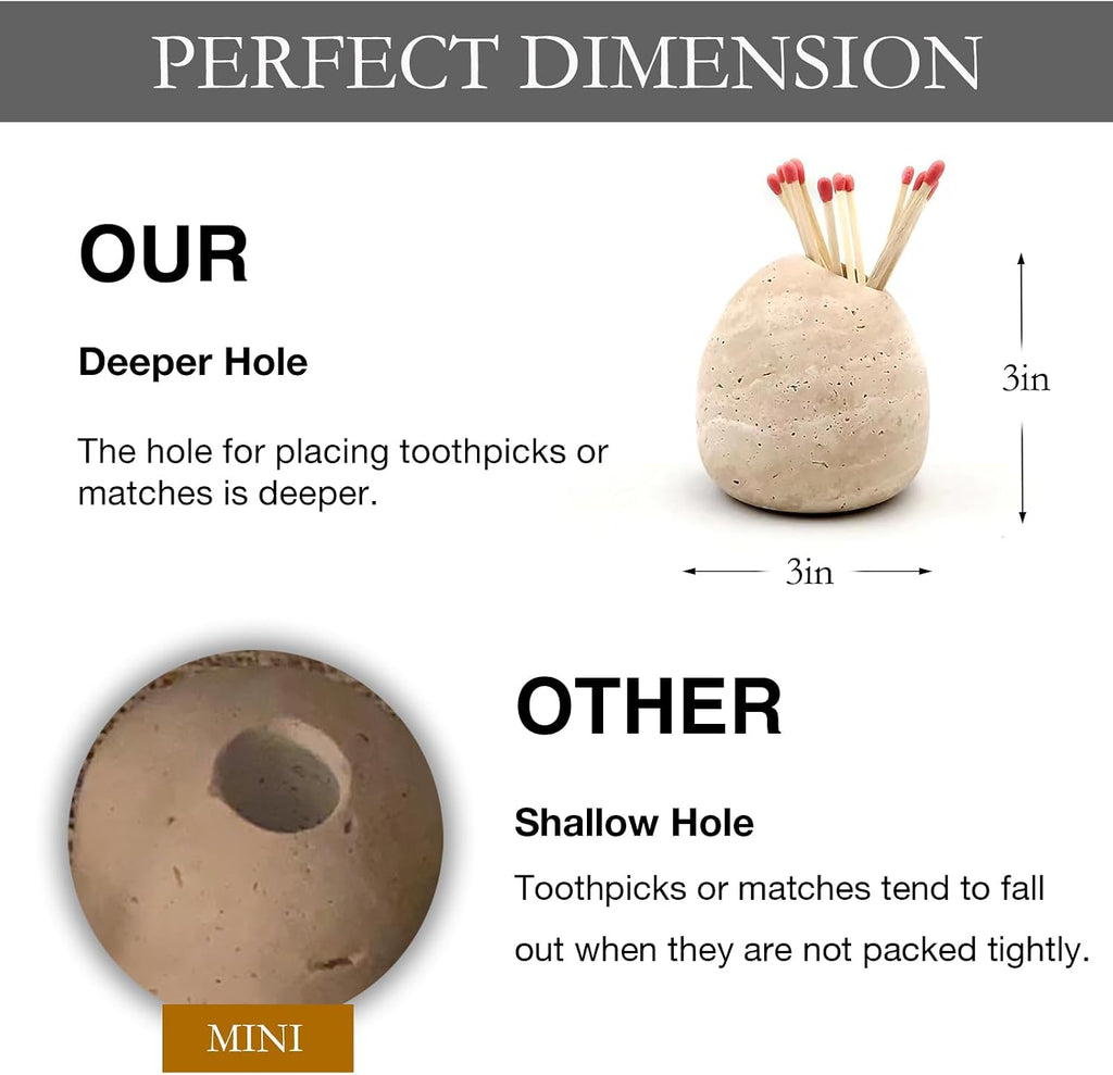 100% Travertine Match Holder |Toothpick Holder | Cute Beige Match Cloche | Matches Jar Box for Candles or Bathroom