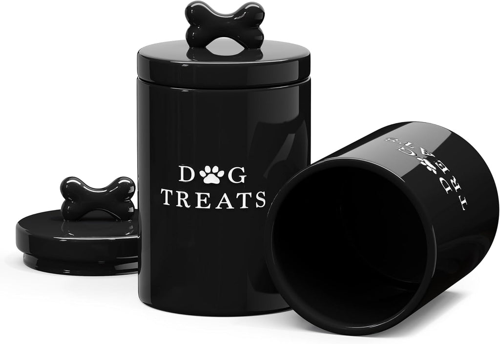 Ceramic Dog Treat Container with Airtight Lid (Black)