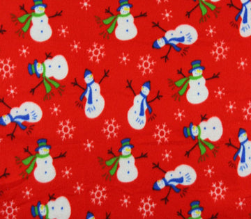 Polar Fleece Fabric Anti Pill Prints Snow MAN - RED / 60" Wide/Sold by the Yard