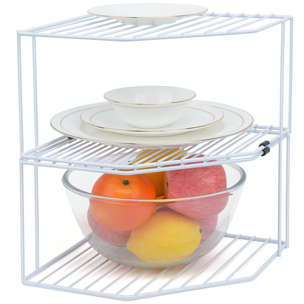 2Pcs 2-Tier Corner Stackable Organizer Shelf - Cabinet Storage Shelf Rack, Shelves, Kitchen Counter and Cabinet Shelf