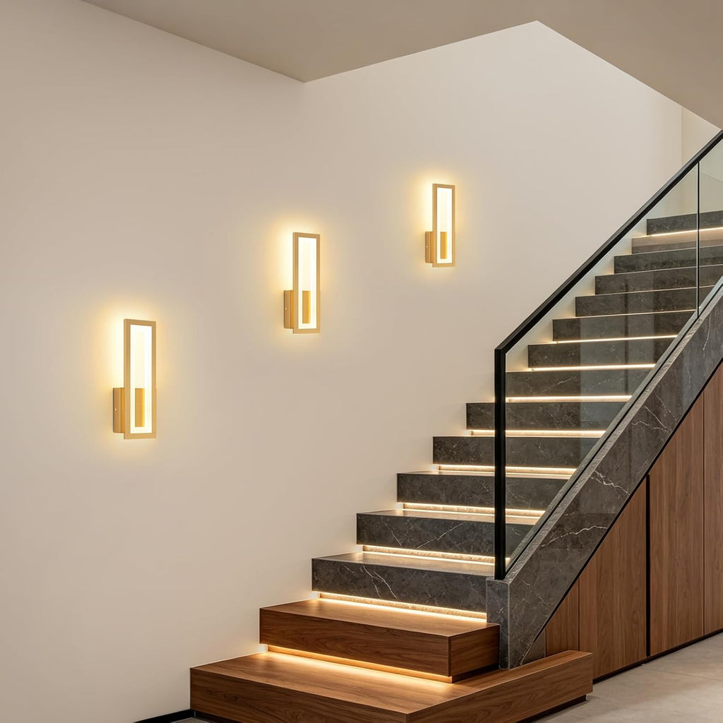 Modern LED Wall Sconces Set of 2, 3000K Warm White Led Wall Lighting Fixtures, Gold Minimalist Indoor Wall Lamp for