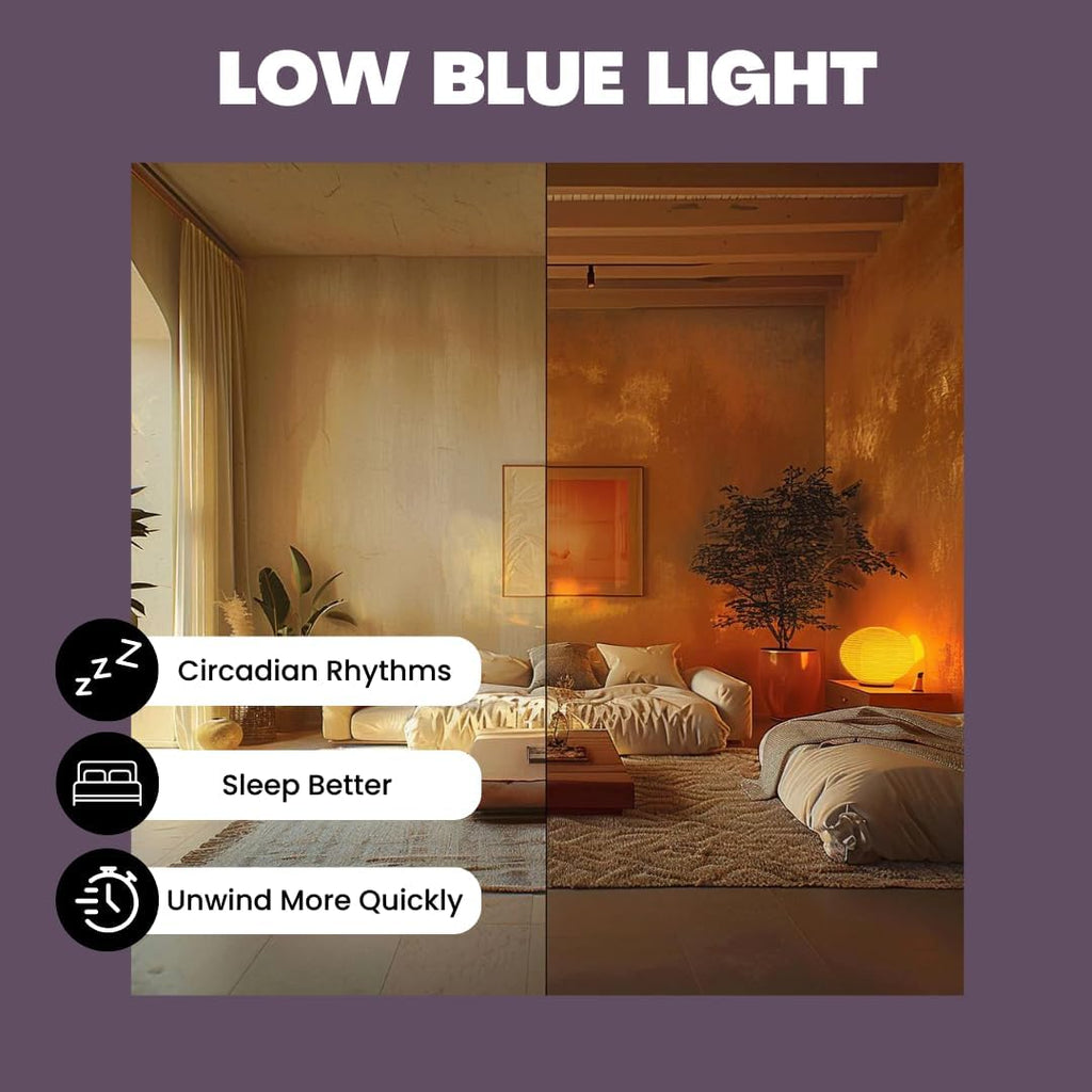 Everyday Sleep Light Bulb - No Blue, Amber LED, 2000K Nighttime Lighting, Dimmable A19 Bulb Promotes Natural