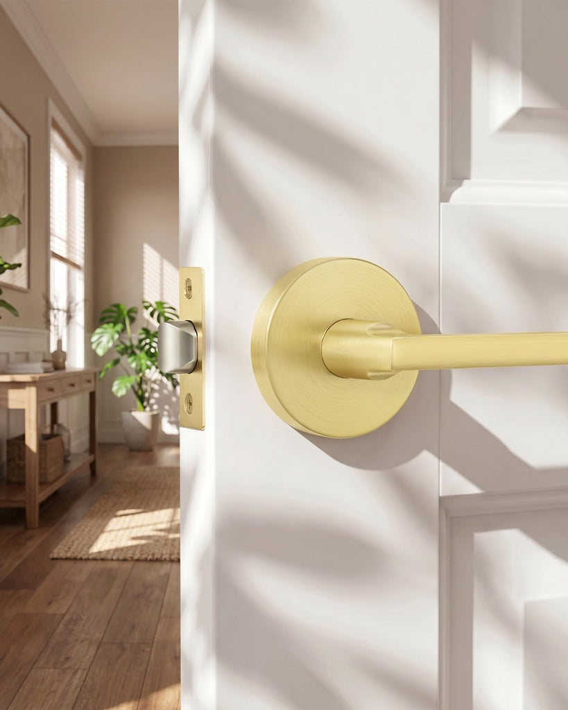 Brushed Gold Closet Door Handles Interior Passage Door Handle 6 Pack