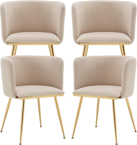 Velvet Dining Chairs Set of 4, Barrel Dining Chairs with Gold Metal Legs