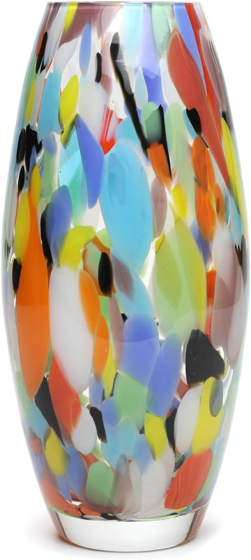 Murano Style Art Glass Vase Hand Blown Colorful Confetti Effect Home Decor