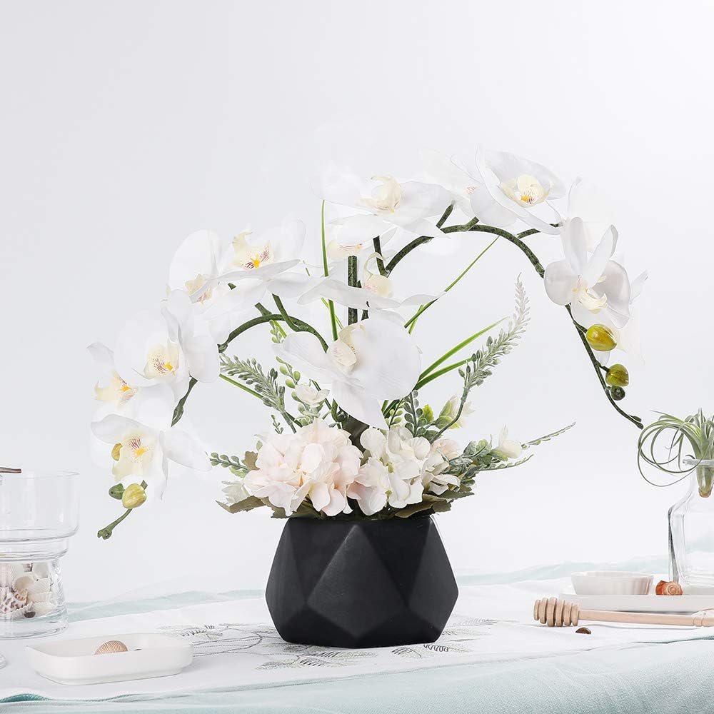 Artificial Potted Orchid Flower for Table Centerpieces,Real Touch White Fake Orchid Flowers in Vase Decoration (Style
