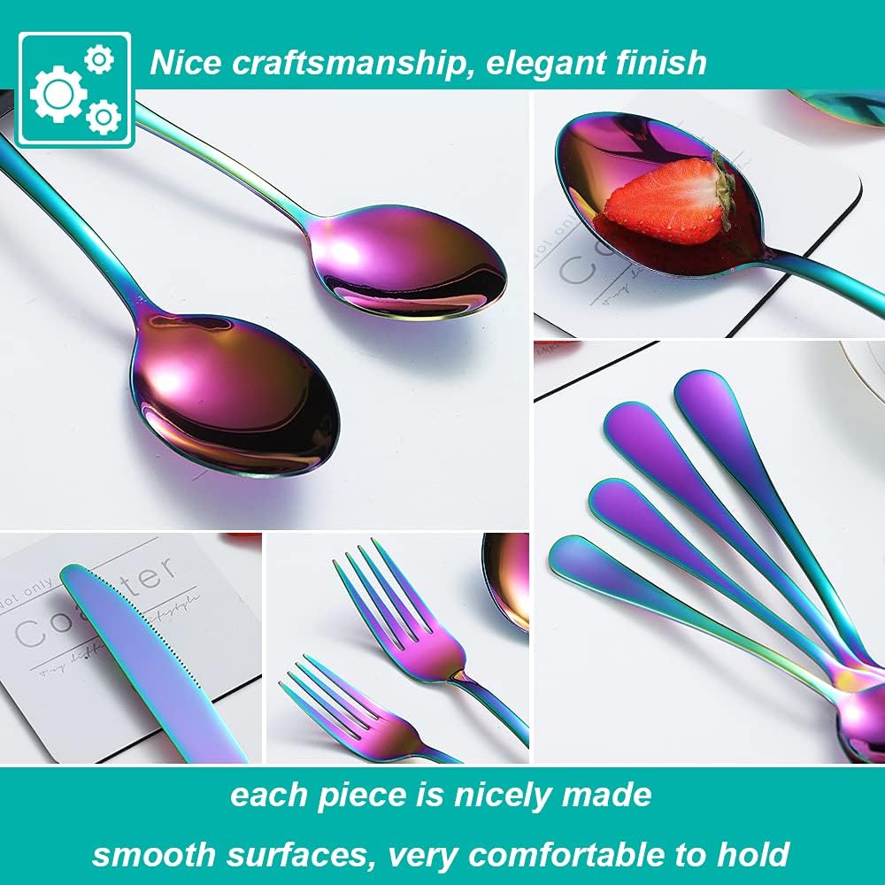 Rainbow Silverware Set,20-Piece Stainless Steel Flatware Set for 4