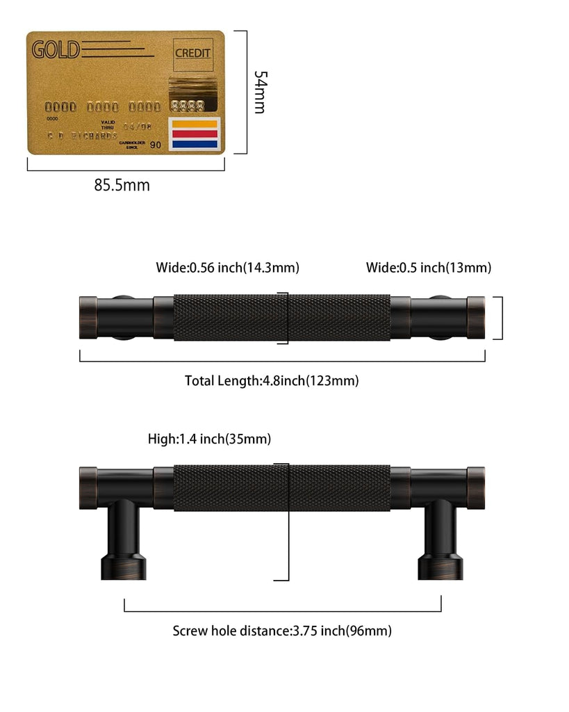 Oil Rubbed Bronze Knurled Cabinet Handles Kitchen Pulls 3.75 Inch 10 Pack