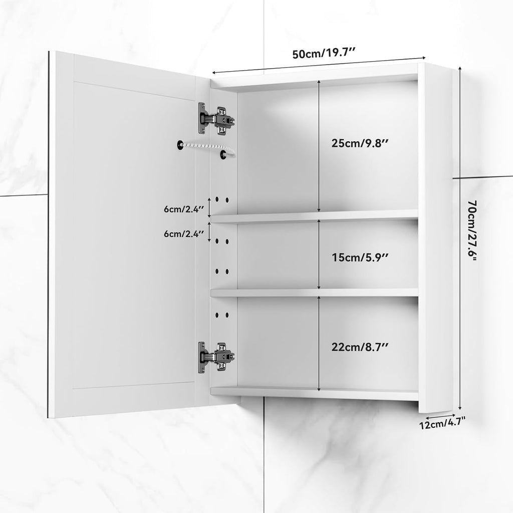 Lighted Medicine Cabinet with Mirror, 20" x 28" LED Medicine Cabinet with Lights, Wall Mounted with Storage Shelves
