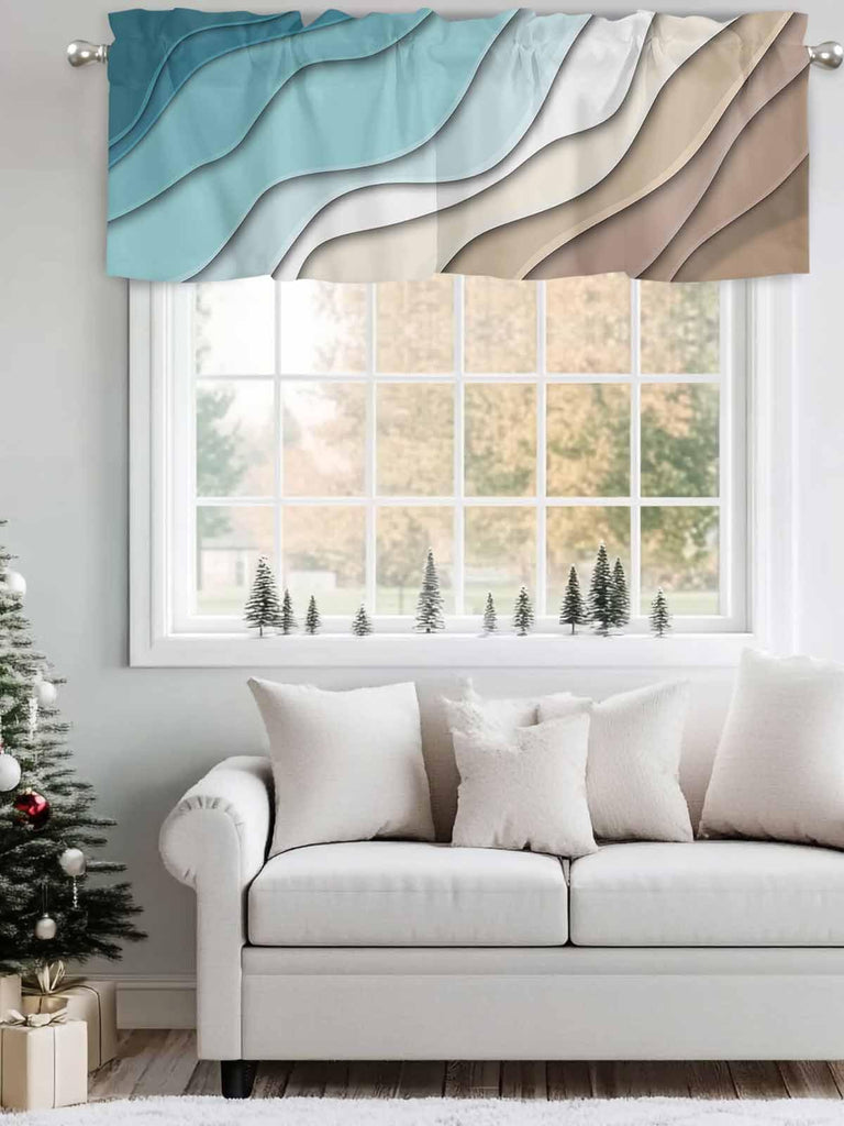 Teal Blue Modern Geometric Curtain Valance for Windows Rod Pocket Valance Window Treatments Turquoise Brown Abstract