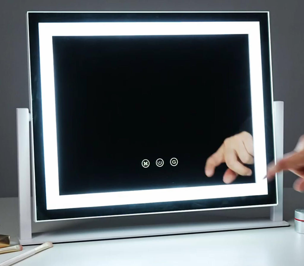 Lighted Makeup Mirror, 17.3"x13" Hollywood Vanity Mirror with Lights,Three Color Lighting Modes, and 5X Magnification