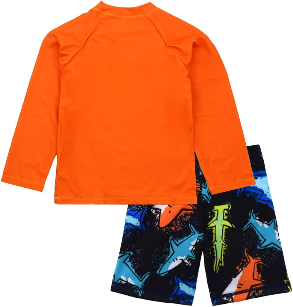 Boys Long Sleeve Rash Guard 2 Piece Swim Set UPF 50+